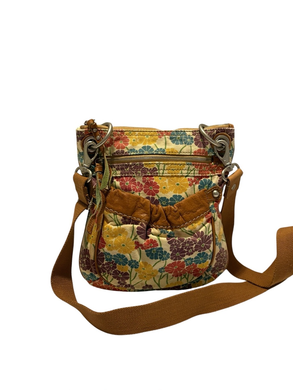 Fossil Vintage Floral Canvas Leather Crossbody Bag